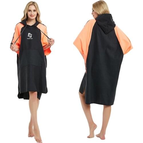Microfiber Wetsuit Changing Robe Poncho Hoodie, Quick Dry Hooded Towel Beach Surf Poncho Compact Lightweight Swimming Cover-Ups