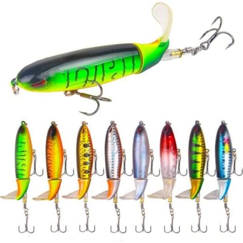 1Pcs 10cm 13.4g Topwater Whopper Plopper Fishing Lure Artificial Hard Pencil Bait with Soft Rotating Tail Outdoor Fishing Tackle