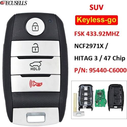 Keyless-Go 4 Button Remote Key (SUV) FSK 433.92MHz NCF2971X / HITAG 3 / 47 Chip HY16 for Kia Sorento 2016 2017 P/N: 95440-C6000