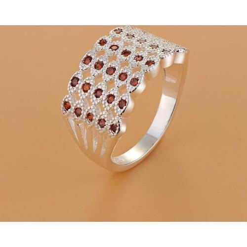 Silver Finger Rings for women ladies silver fashion jewelry knit Red Zircon Stone Crystal Ring/awlajnsa ayjajpqa GY-AR553