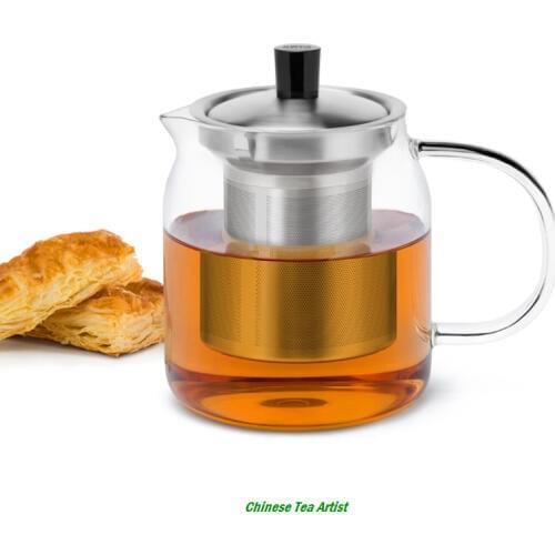 Modern Glass Teapot with Stainless Steel Infuser 700ml,Serving Cup,Heat Resistant Glass Drinkware,Borosilicate Glass ware
