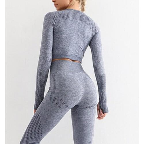 ASHEYWR Sport Suit Women Fitness Long Sleeve Top High Elastic Waist Leggings Female Tummy Control Athletic Running Gym Sportwear
