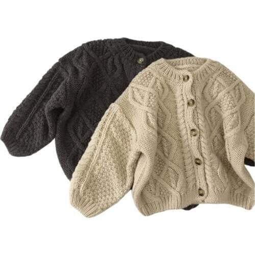 Baby Sweater Toddler Boys Girls Button Up Cardigan Knit Warm Outwear Beige Grey Loose Thick Winter Knitted Clothing