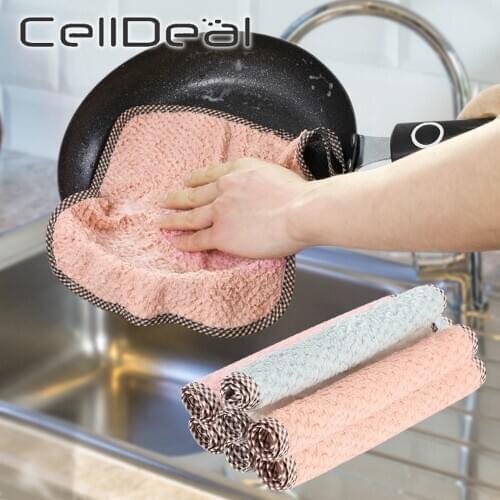 1/4/8PCS Kitchen Wiping Rags Non-stick Oil Dish Towel Cleaning Cloth Scouring Pad Microfiber Home Absorbent Washing Dish Towel