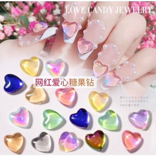 20pcs Aurora Heart Crystal 3D Nail Art Decorations Shiny Glass Jewelry Ornament Manicure Design Accessories 8*8mm