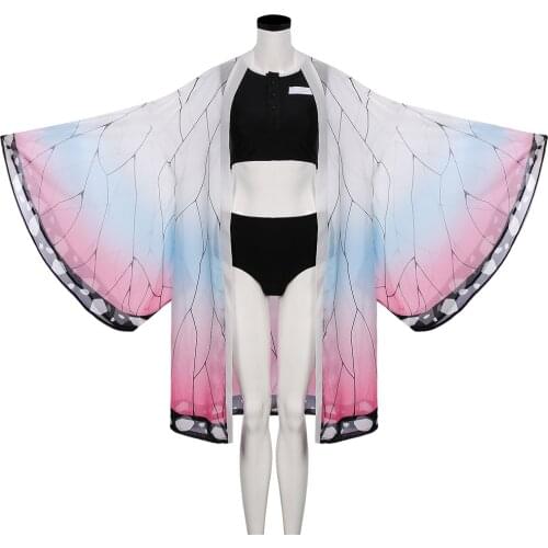 In Stock! Demon Slayer Kochou Shinobu Swimming Suit with Chiffon Cloak Black Kisatsutai Female Kimetsu no Yaiba Shinobu Swimwear
