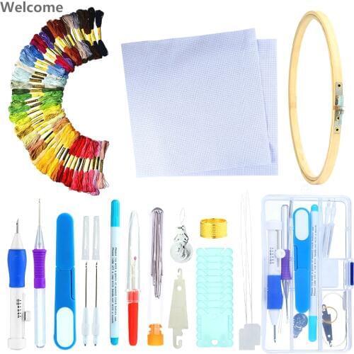 Magic Embroidery Stitching Punch Needles Pen Set Craft Tool for DIY Threaders Sewing Knitting Kit Embroidery Patterns with Case