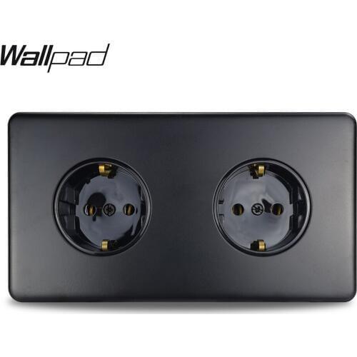 Wallpad Z6 Double EU Plug Power Socket 2 Electric Outlet Black Stainless Steel Plate with Claws Fit EU Box