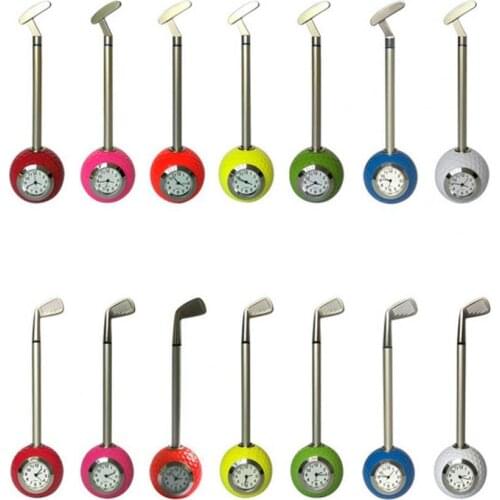 Vibrant Color Golf Pen Useful Ballpoint Pen Golf Ball Pen Holder with Clock Decorative Golf Pen for Students