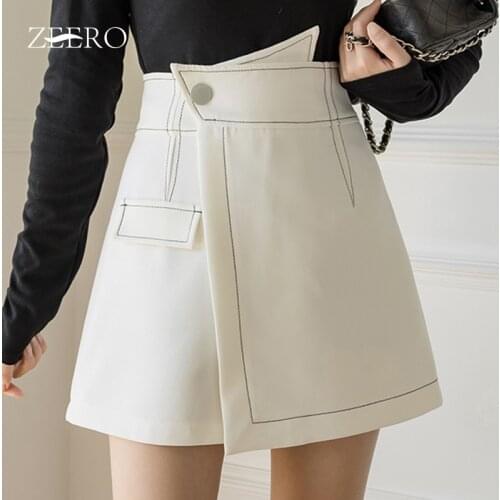 2021 Summer Korean Fashion Women White Slim Mini Skirt Female Back Zipper Irregular High Waist Fake Pocket Casual A-Line Skirts