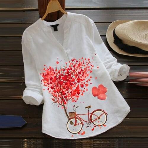 Women T-shirt V-neck Long Sleeve Casual Top Solid Color Personalized Bicycle Tree Printing Girls Fashion All-match T-Shirt