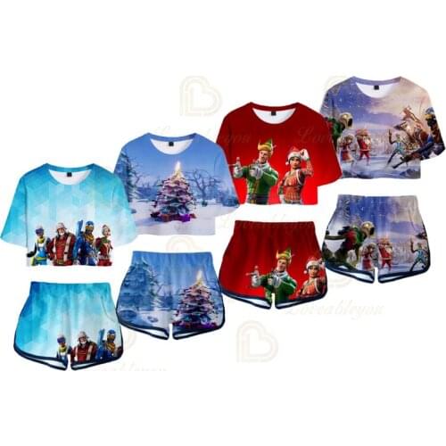 Battle Royale Fortnite Pop Summer Soft Shorts T-shirts Fashion Women Two Piece Sets Christmas Cool Print Crop Top Shorts Clothes