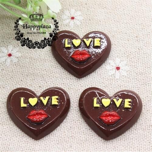 10pcs 23*27mm Cute Resin Heart Chocolate Simulation Food Art Supply Flatback Cabochon DIY Craft Decoration