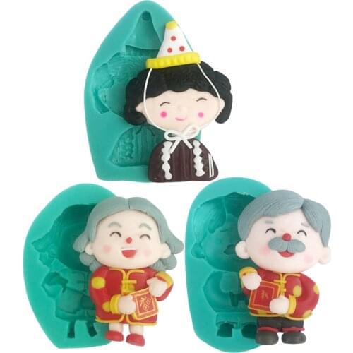 DIY 3D Grandpa/Grandma/Girl Shaped Fondant Mold Soap & Candle Silicone Mold Chocolate Making For Cake Decorating