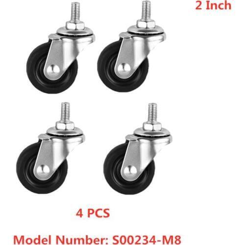 4 Pcs/Lot Casters 2 Inch rubber M8 Screw Caster Black Solid Pulley Trolley Silent Universal Wheel