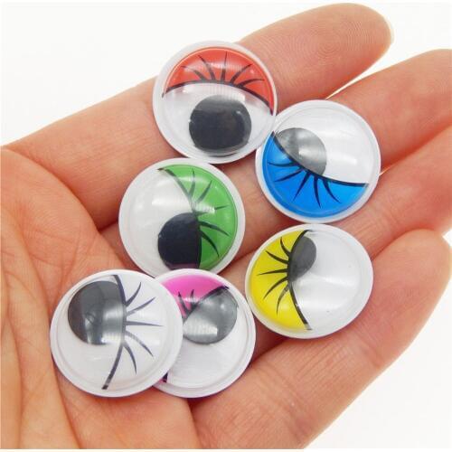 50pcs Colorful Moving Eyelash Eyeball Plastic Cabochons Eyewinker Scrapbook with Adhesive Sticker Children Doll Toy DIY Findings