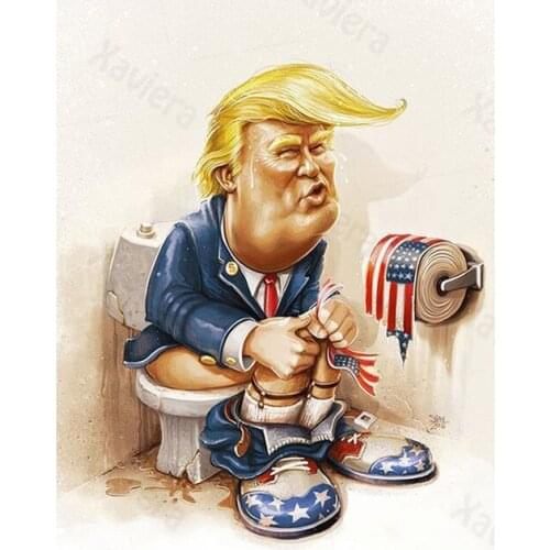 Diy 5D Full Diamond Embroidery Abstract Donald Trump Diamond Painting Cartoon Character Rhinestone Art Picture Toilet Decoration