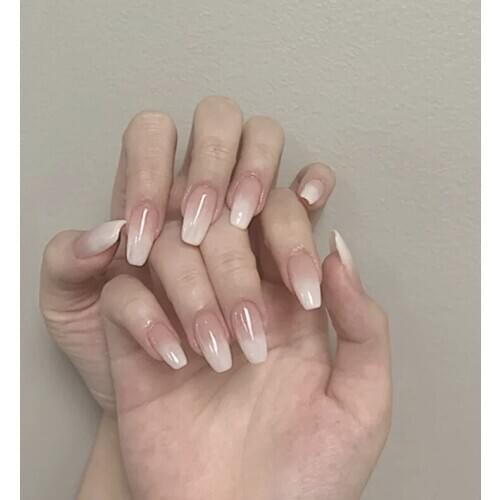 American punk style New arrival ballet gradual white pure color false nails 24pcs with glue lady full nail tips fake nails