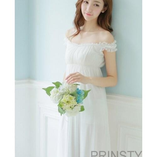 Free Shipping 2015 New Summer Frincess Style Nightdress Womens White Long Nightgown