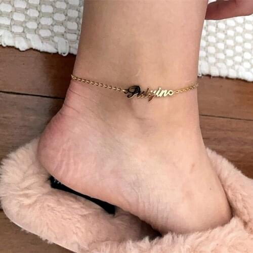 Personalized Custom Name Women Anklet Bracelet Foot Jewelry Stainless Steel Handmade Letter Chain Anklets Birthday Gift