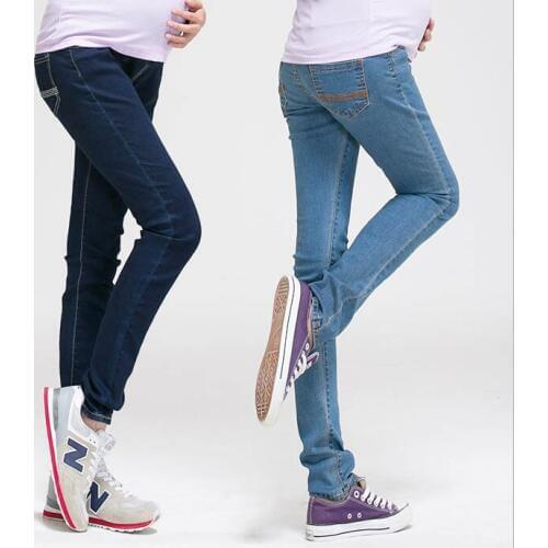 Maternity Trousers Elastic Abdominal Belly Pants Adjustable Waist Jeans abdomen denim For Pregnant Women Clothes Spring