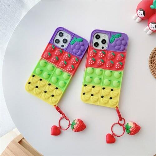 For iPhone Case 6 7 8 Plus X XR XS Max 11 12 Pro Max SE Push Bubble Fidget Toys Cover Creative Fruit Stress Reliever Phone Cases