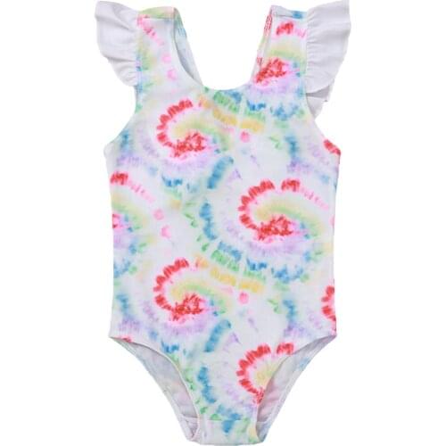 Kids Girl Swimsuit One-Piece Children Swimwear Tie-Dye Bikini One-Piece Swimwear Summer Swimming Suit Ruffle sea Clothes