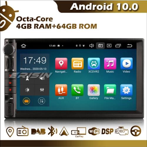Erisin ES8149U Octa-Core Universal 2 Din Android Auto 10.0 CarPlay 7" Car Radio GPS Navi DAB RDS WiFi 4G DVR Bluetooth OBD USB