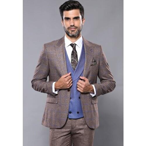 Checked Brown Mens Suit