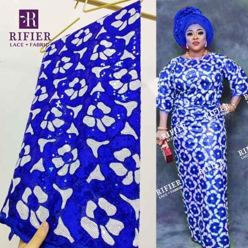 Royal Blue 2.5 Yards Sequined Net Lace With Guipure For African Bride Or Bridesmaids Wedding Evening Gowns Net Mesh Lace Fabric