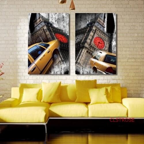 Creative Nordic Poster Retro Building Yellow Car Canvas Painting Modern Home Decoration Art Wall Pictures For Living Room
