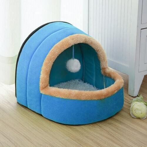 Pet Dog Cat Bed Puppy House with Toy Ball Warm Soft Pet Cushion Dog Kennel Cat Castle JA55