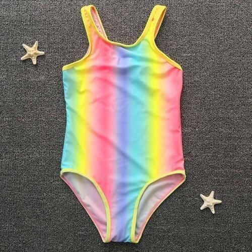 2019 Girl Swimsuit Kids Rainbow Color Teenager Girl Bathing Suit 8-16 Years Swim Wear Children Swimwear Big Girl Swimming Suit
