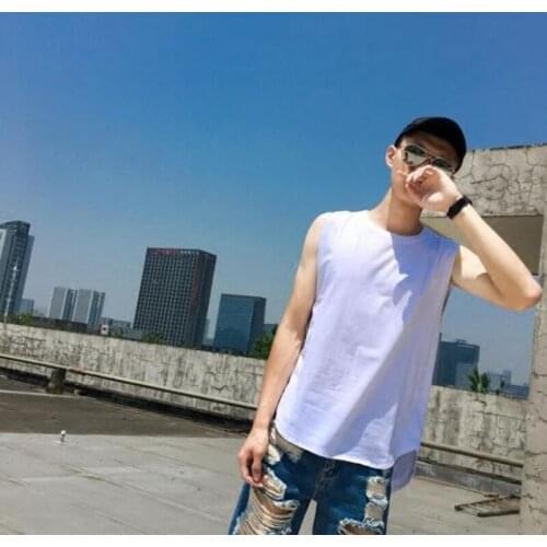 European and American vest mens summer tide brand hip hop front short back long arc hem trend sleeveless t-shirt mens bottomin