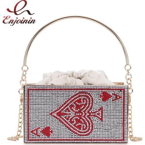 Metal Hollow Poker Red Diamond Luxury Women Party Clutch Bag Evening Bag New Purses and Handbags Crossbody Bag Shoulder Bag