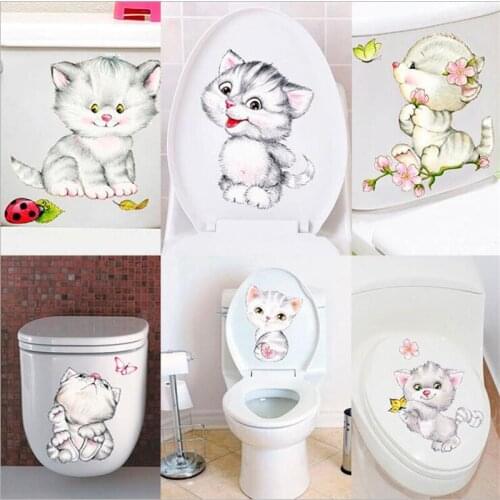 3D cute kitten toilet stickers art mural modern home decoration wall decoration Feel free to paste pvc