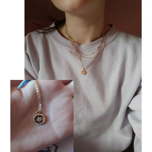 Fashion jewelry gold color plating round disc pendant layered necklace for women