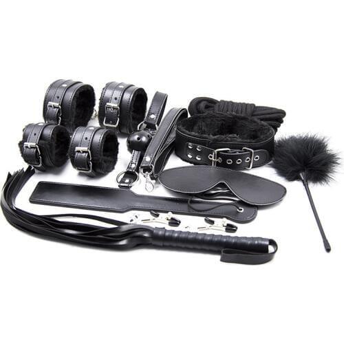 10pcs BDSM Kits Leather Restraints Bondage Set Slave Collars Ankle Cuff Handcuffs Collar Gag For Couples Women Adults Sex Toys