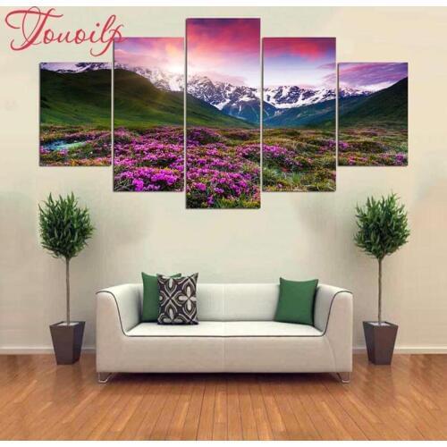 5D DIY Full Square&round 5pcs Flowers Landscape 5d Diamond Painting Combination diamond Embroidery Mosaic Home Decor painting