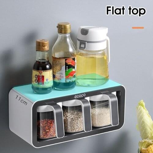 Wall Mount Spice Rack Organizer Sugar Bowl Salt Shaker Seasoning Container Spice Boxes With Spoons Kitchen Supplies Storage Set