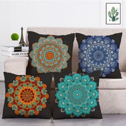 Mandala with black background Printed Cushion Cover Linen Throw Pillow Car Home Decoration Decorative Pillowcase T473