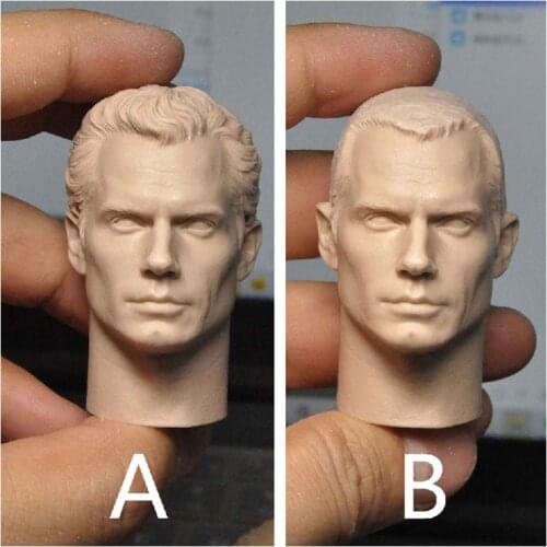 Unpainted 1/6 Henry Cavill Head Sculpt PVC Male Soldier Head Carving Model Fit 12'' Action Figure Dolls for Painting Exercise