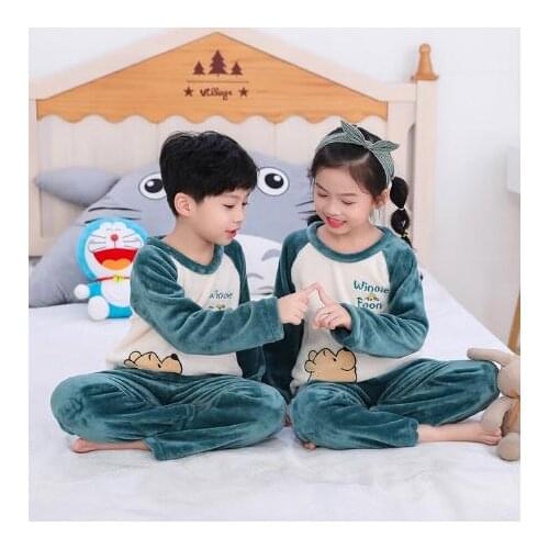 New Winter Children Fleece Pajamas Warm Flannel Sleepwear Girls Loungewear Coral Kids Pijamas Homewear Boys Pyjama