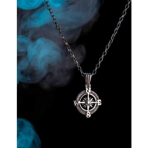 925 Sterling Silver Compass Pendant Necklace Sailors Silver Chain Necklace Mens Necklace Compass Pendant Necklace