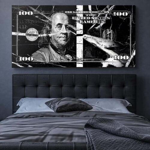 Black 1 Dollar Bill Currency Posters Canvas Decorative Print Wall Art Painting Home Decor for Living Room Pictures Decorations