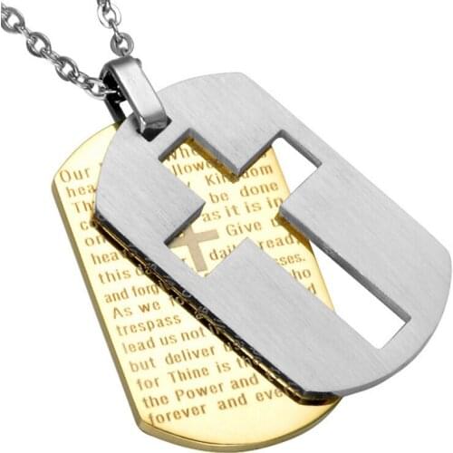 Cross Necklaces Pendants Christian Jewelry Bible Lords Prayer Dog Tags Gold Color Stainless Steel Christmas Gift For Men gothic