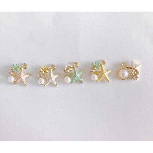 Sweet Alloy Electroplating Star Pendant Small and Inlaid Pearl Colorful Flower Necklace Bracelet Charms