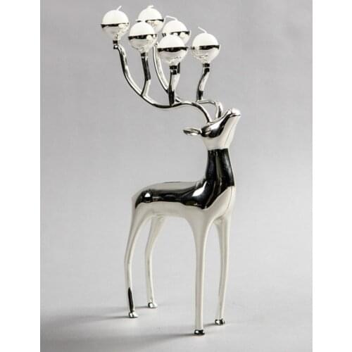 Silver plated deer shape metal candle holder, 6-arms candelabra with 18pcs free candles