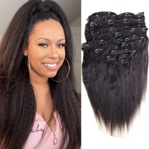 Light Yaki Straight Clip In Human Hair Extensions 200G 8Pcs/Set Peruvian Remy Human Hair Kinky Straight Hair Clip In Extensions