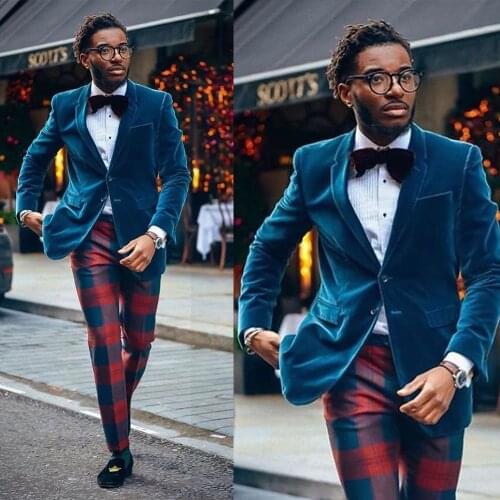 Blue Velvet Men Suits Wear Wedding Blazer Tuxedos Clothes for Groom Prom Coat One Jacket